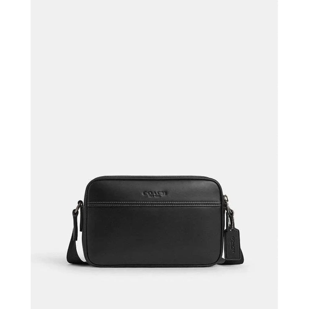 Coach Graham Smooth Calf Leather Crossbody Bag Black Double Zip Camera CX140 NEW